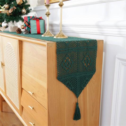 Винтажная красно-зеленая рождественская пэчворк пасторальная вязаная крючком ажурная обеденная скатерть с бахромой Флажок на стол Производитель 140cm