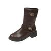Winter New Round Toe Double Buckle Elegant Mid Length Boots Fashionable Sexy Comfortable Zipper Casual Boots For Women