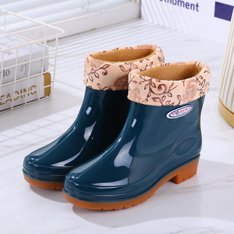 Fashion cotton water shoes adult rain shoes women's thickened rain boots rainy days fleece thermal rubber shoes overshoes non-slip