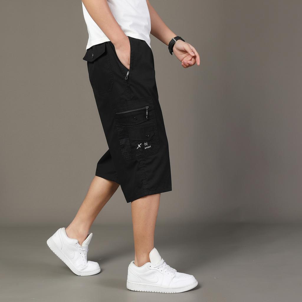 Mehrere Taschen Baumwoll-Cargo-Shorts Herrenmode Einfarbig Schnelltrocknend Jogginghose Wadenlange Hose Sommer Outdoor Atmungsaktive Shorts Herren