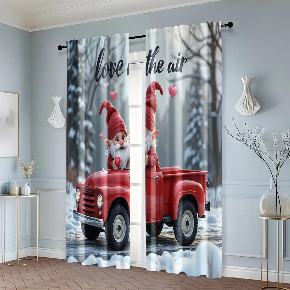 2pcs, Light Filtering Curtains Valentine's Day Polyester Woven (without rod) Stuff Clearance Ldeal for Bedroom, Living Room,