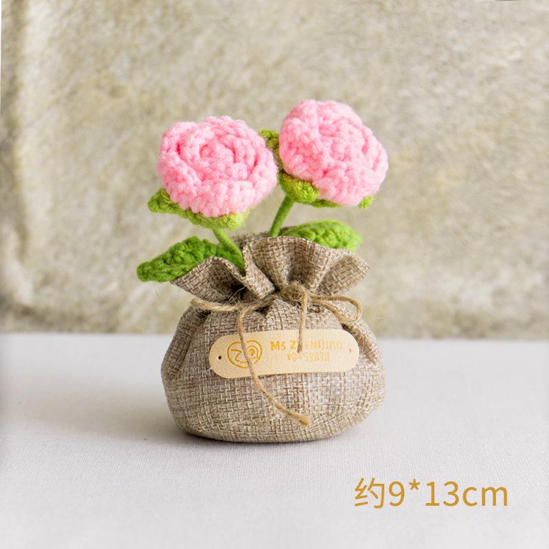 2025 Knitted Flowers Potted Cute Crochet Flowers Knitting Flower Wedding Guest Gift Crochet Rose Sunflower Table Decor