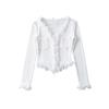 Sweet Lace Trim Patchwork V-Neck Women's Long Sleeve Slim Fit T-Shirt for Spring 2025