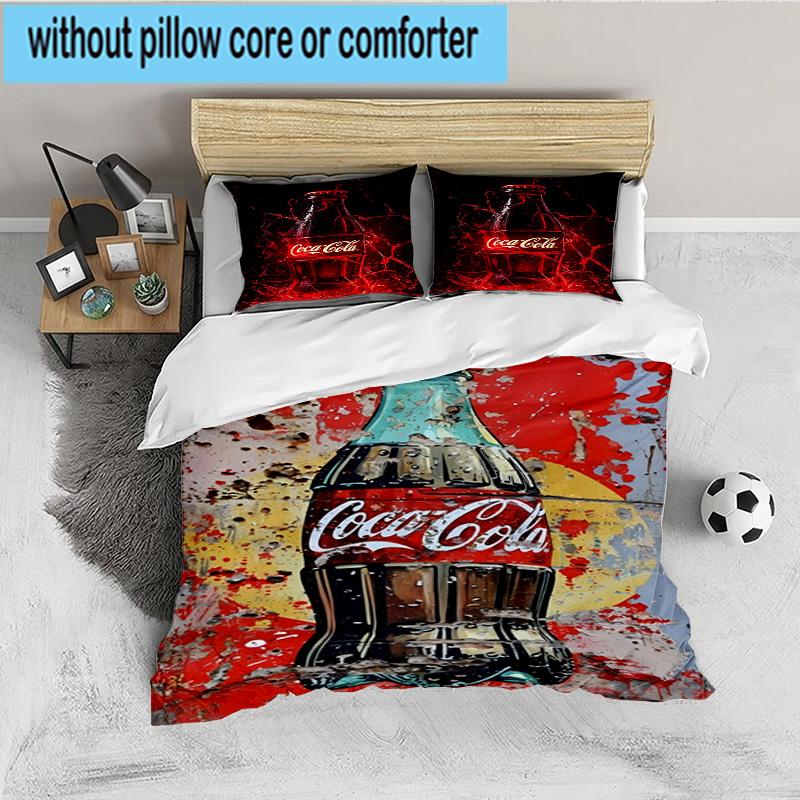 Coca-Cola Artwork Design 3-teiliges Bettwäsche-Set, Ideal für 1 Bettbezug und 2 Kissenbezüge, Perfekt als Geschenk für Fans, Ideal für Schlafzimmer, Studentenwohnheim