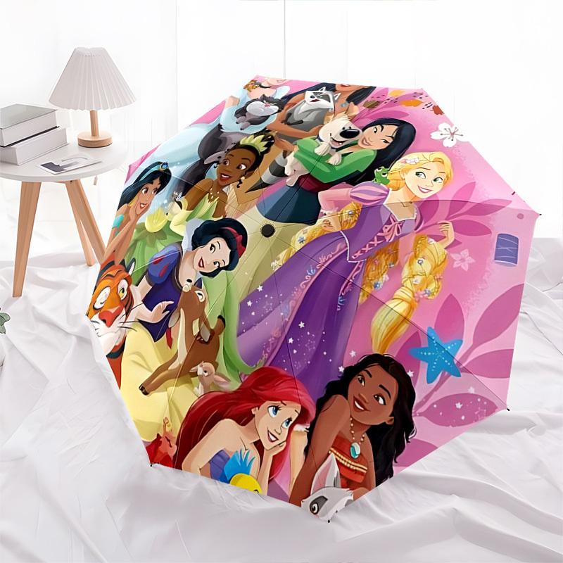 Disney Princess Themed Automatic Opening and Closing Umbrella, Brightly Colored 8-rib Portable Umbrella, Suitable for Men and Women