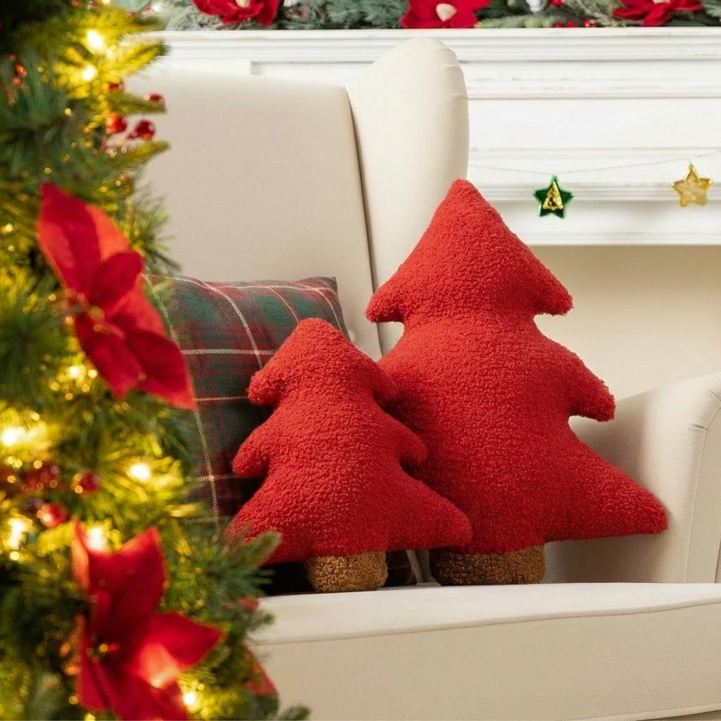 Christmas Tree Pillow Soft Plush Throw Cushion for Sofa Bed Couch Bedroom Holiday Farmhouse Decor Festive Gift for Kids Adults