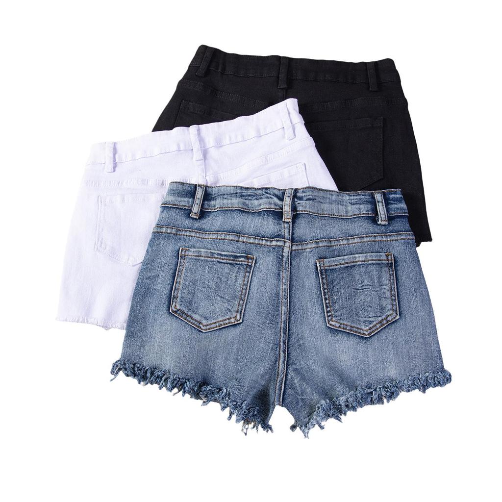 Cross-Border European & American Sexy Casual High-Waisted Plus Size Ripped Denim Shorts for Women