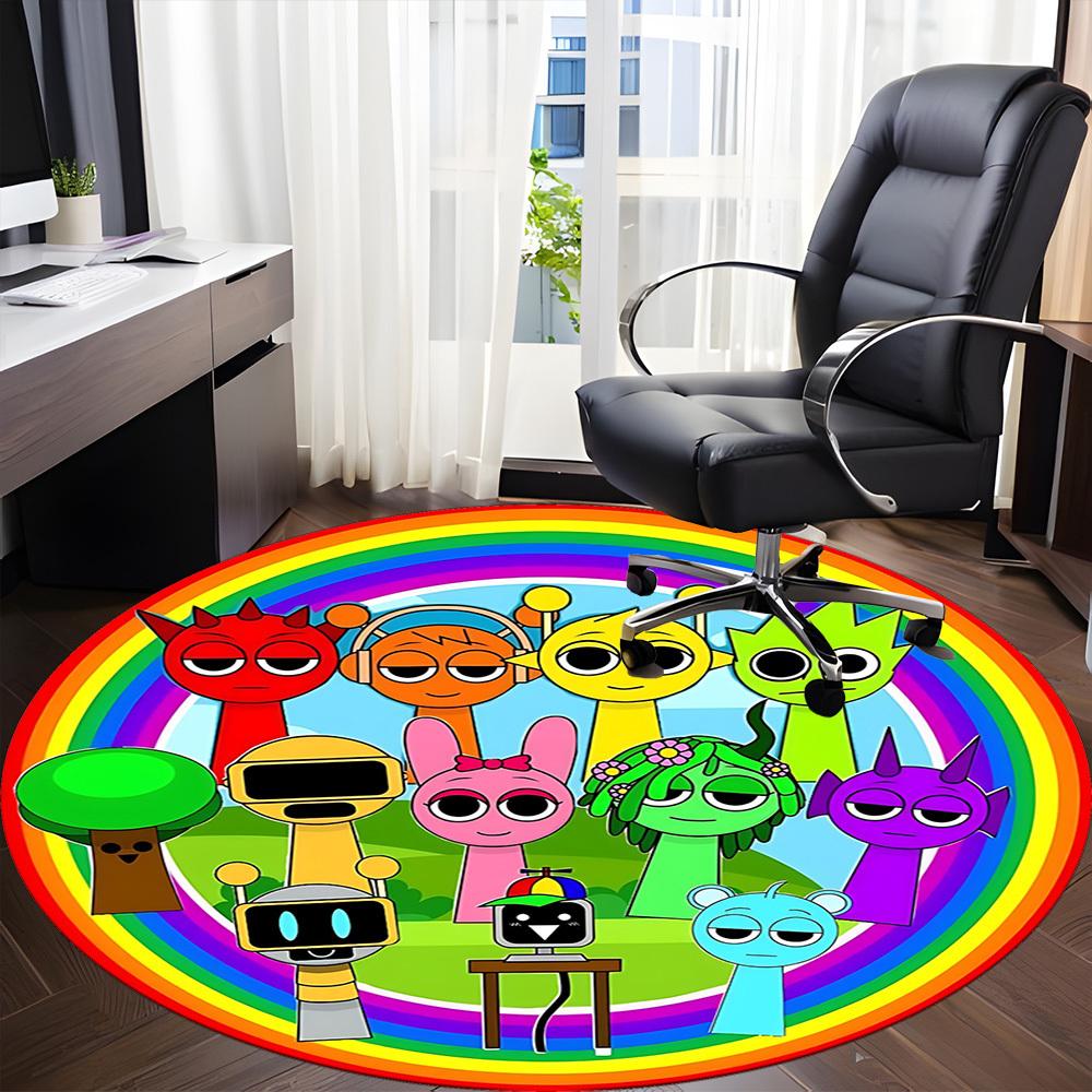 1PC Rainbow Characters Office Round Rug, Non-slip, Soft and Durable Office Rug for Interior Decoration, Perfect for Office, Beautiful Decoration