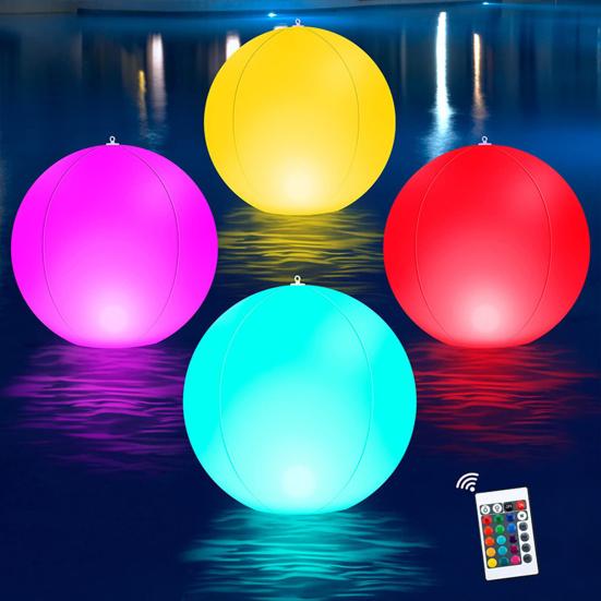 Solar Powered Inflatable Ball with Remote Control 16 Colors LED Luminous 3 Working Modes Waterproof Floating Swimming Pool Party Decoration Light Ball