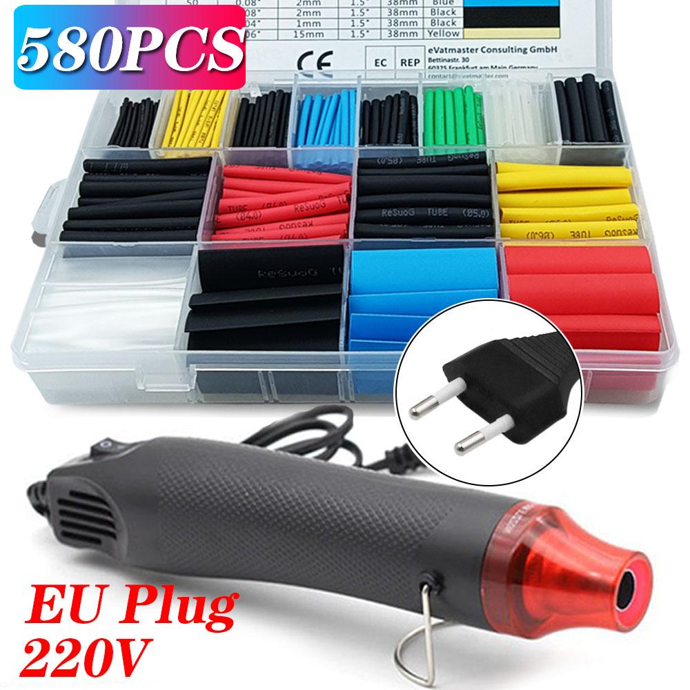 580/328/127PCS Heat Shrink Tubing Kit 2:1 Shrinkable Wire Shrinking Wrap Tubing Wire Connect Cover Protection with Hot Air Gun