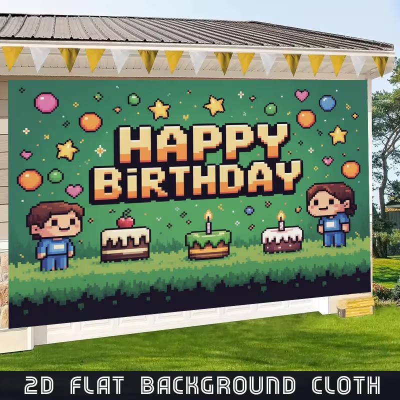 Retro Pixel Art Tapestry for Birthday, Cake Smash and Gaming Themed Photoshoot