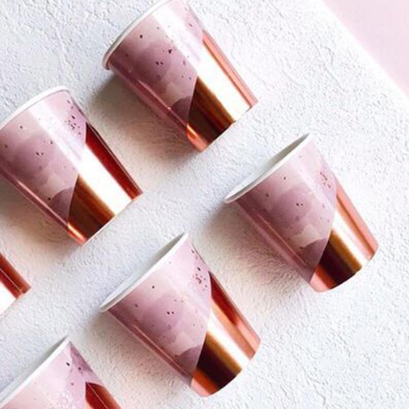 Fioletowy Akwarelowy Papier Pozłotniczy Jednorazowa Zastawa Stołowa Paski DIY Papierowe Talerzyki Kubki Zastawa Stołowa Dekoracja Stołu na Wesele Urodziny