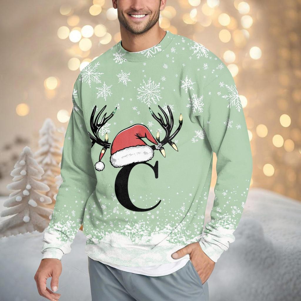 Men's Casual Fashion Comfortable Christmas Printed Round Neck Pullover Sweatshirt Sweatshirt