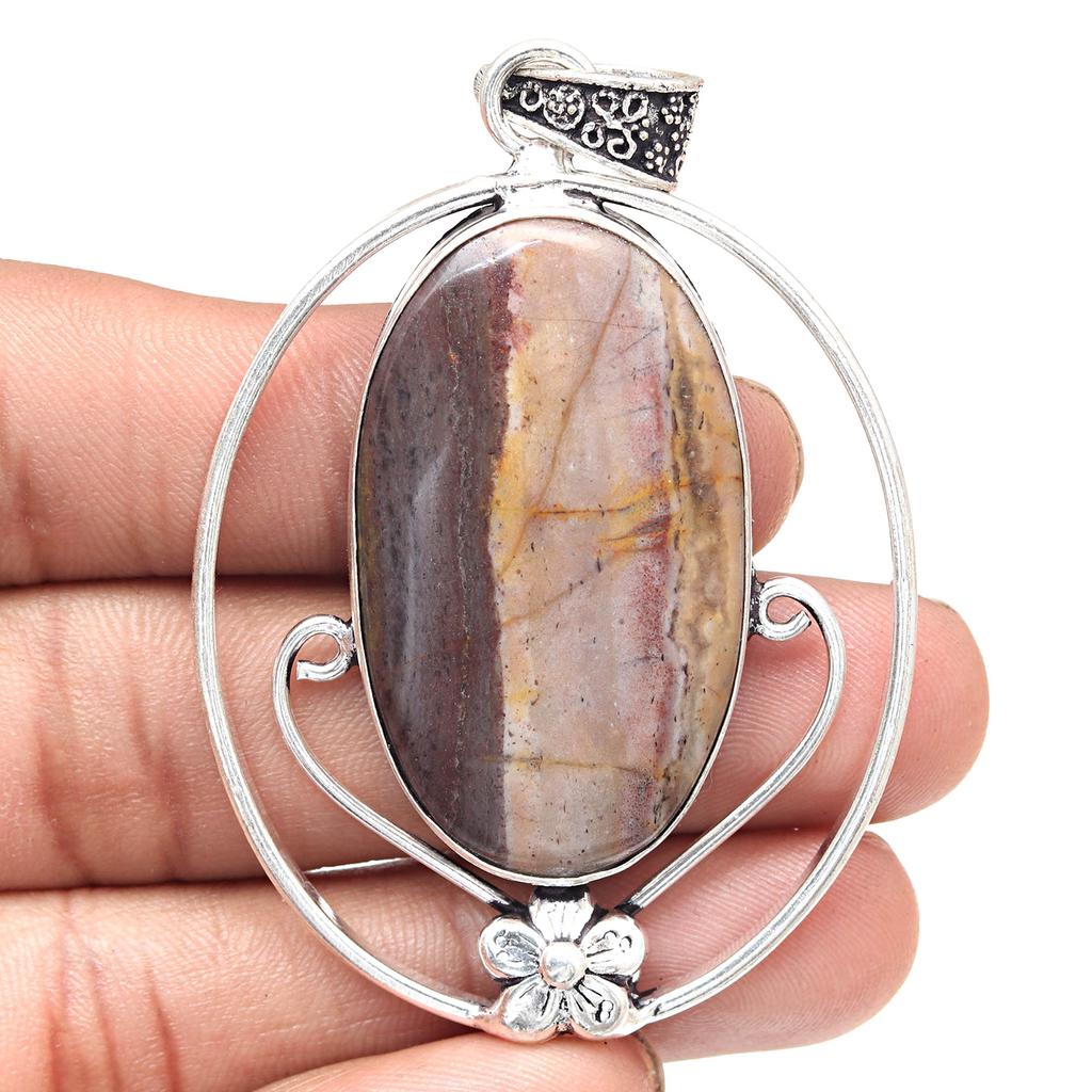Pendant Designer Jasper Gemstone Handmade Gift For Her Silver Jewelry 2.75"