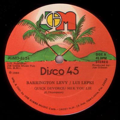 12inch Record BARRINGTON LEVY  LOUIE LEPKIE  JO  Quick Devorce  Mek You Lie  G Wa JGMD8124 Joe Gibbs Music 1980 US Reggae Ska  Dub Used