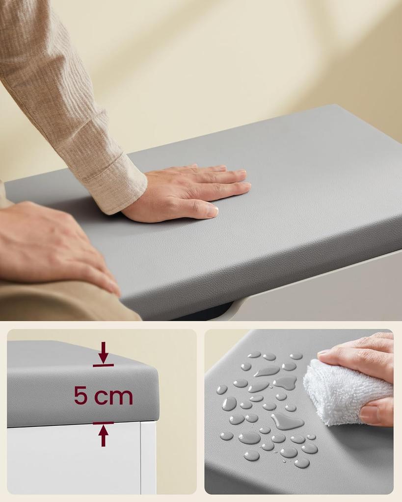VASAGLE Panca per Scarpe, Panca, Scarpiera con Cuscino Imbottito, Organizzatore per Scarpe a 3 Livelli, 30 x 60 x 44 cm, per Ingresso, Soggiorno e Camera da Letto