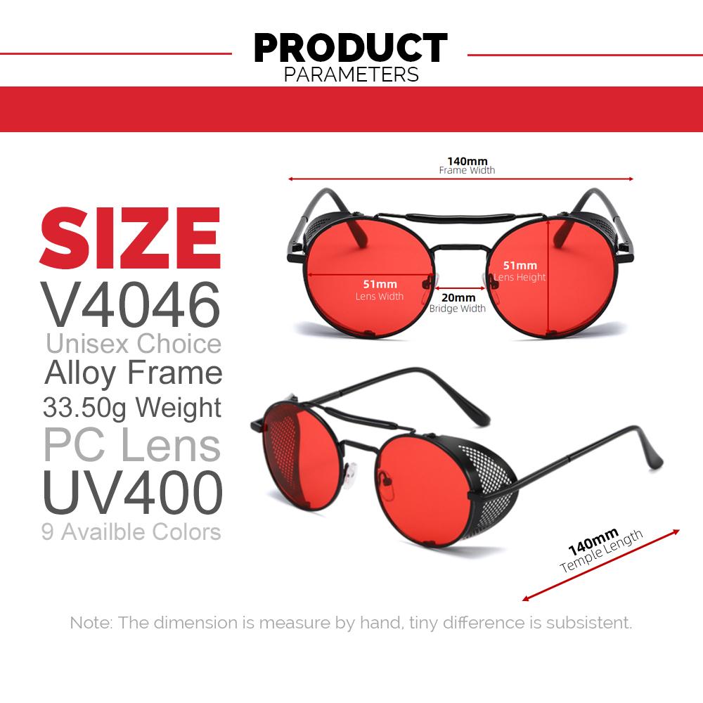 VIVIBEE Steampunk Sunglasses Men 2025 Trending Gothic Round Alloy Red Metal Punk Goggles Retro Party Sun Glasses