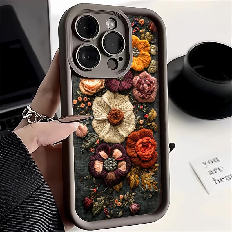 Retro Embroidery-Look Floral Print Phone Case Phone Case For iPhone 17 16 15 Pro Max 14 13 12 11 XS X XR 7 8 Plus 16E Air Cover