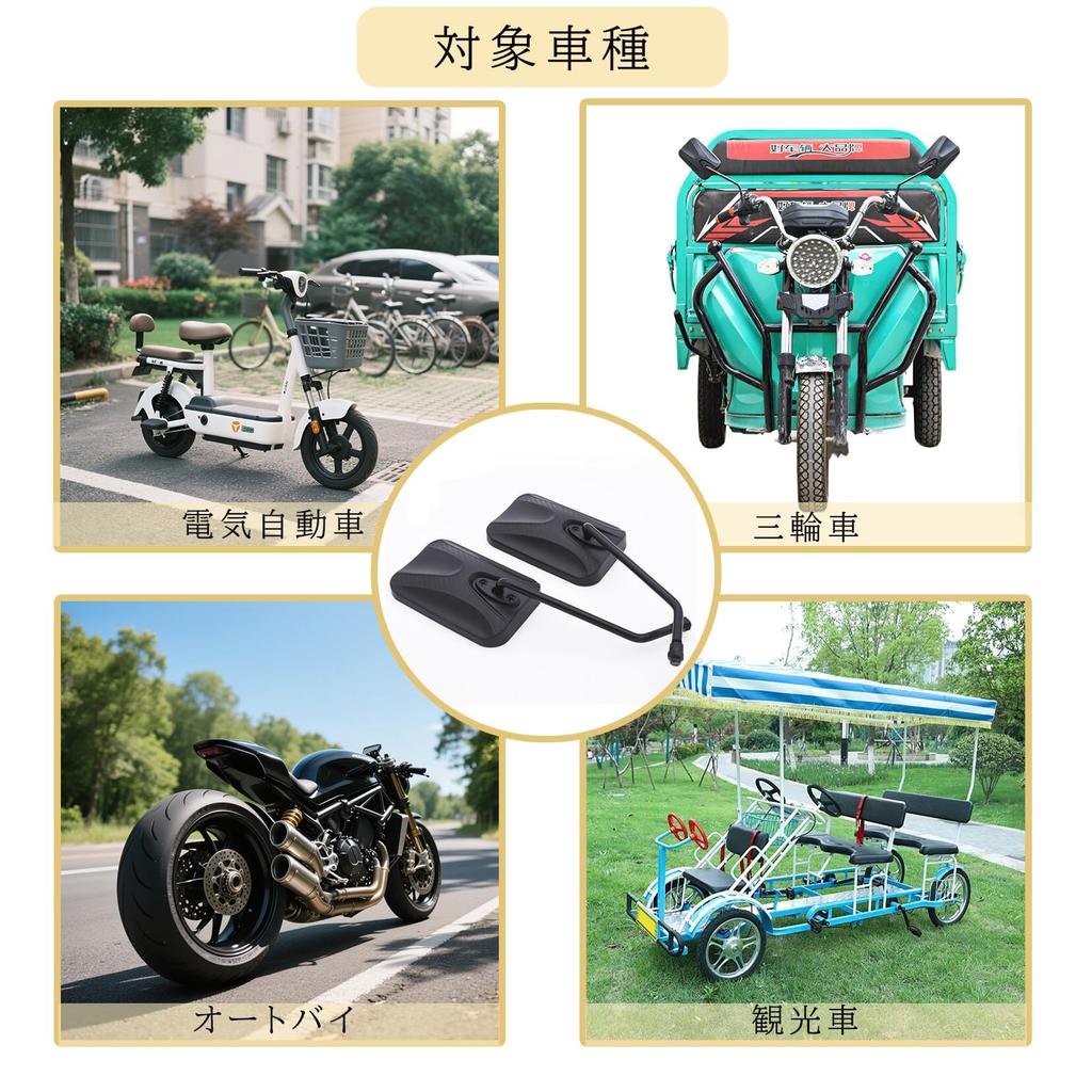 Motorcycle Mirror, 0.4 Inch (10 Mm), Left and Right Set, Motorcycle, Rearview Mirror, Reverse