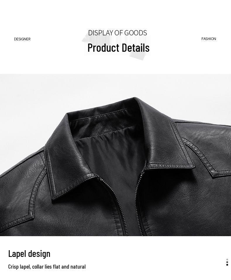 Men's Thickened Fleece-Lined Motorcycle Leather Jacket – Plus Size Lapel Design for Spring & Autumn