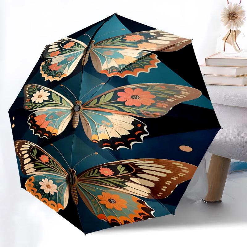 1pc Butterflies, Floral Automatic Open/Close Umbrella, Portable Folding Umbrella for Travel, Themed Events026