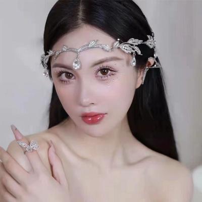 Crown Leaves, Water Droplets Full of Diamonds, Bride's Forehead Adorned with Water Diamonds, Wedding Headwear Full of Diamonds, Crown Headbands