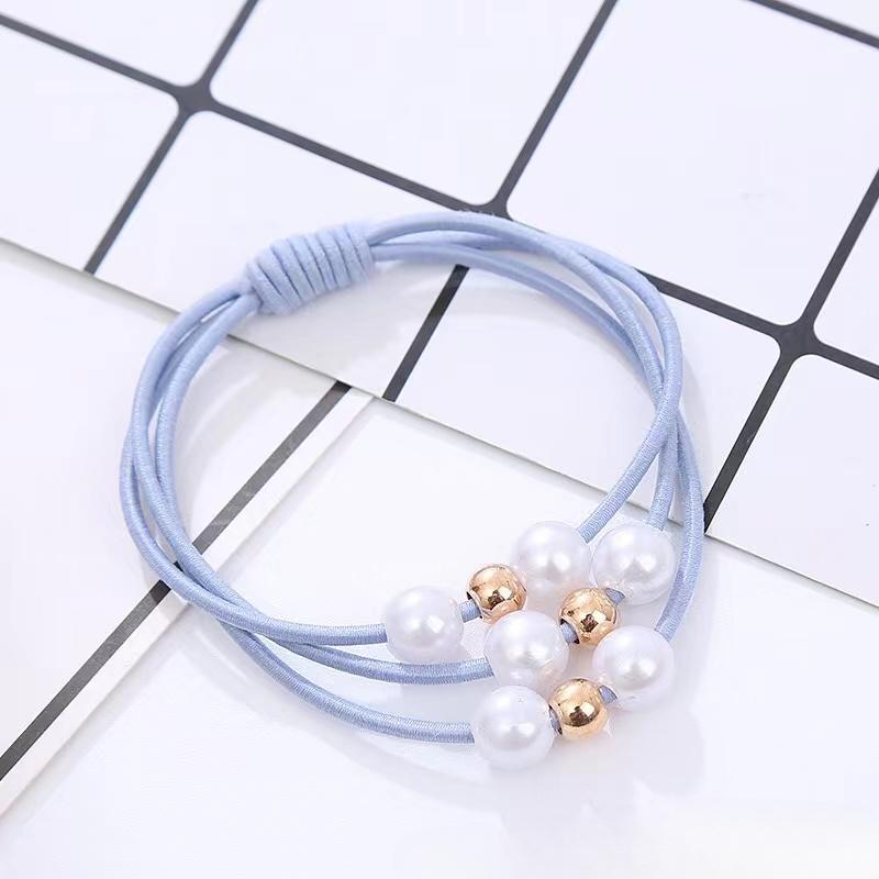 

Аксессуары для волос эластичные резинки с жемчугом, кольцо, головной убор, эластичная лента для волос для девочек, держатель для хвоста, резинка для волос, веревка, украшения для волос небесно-голубой