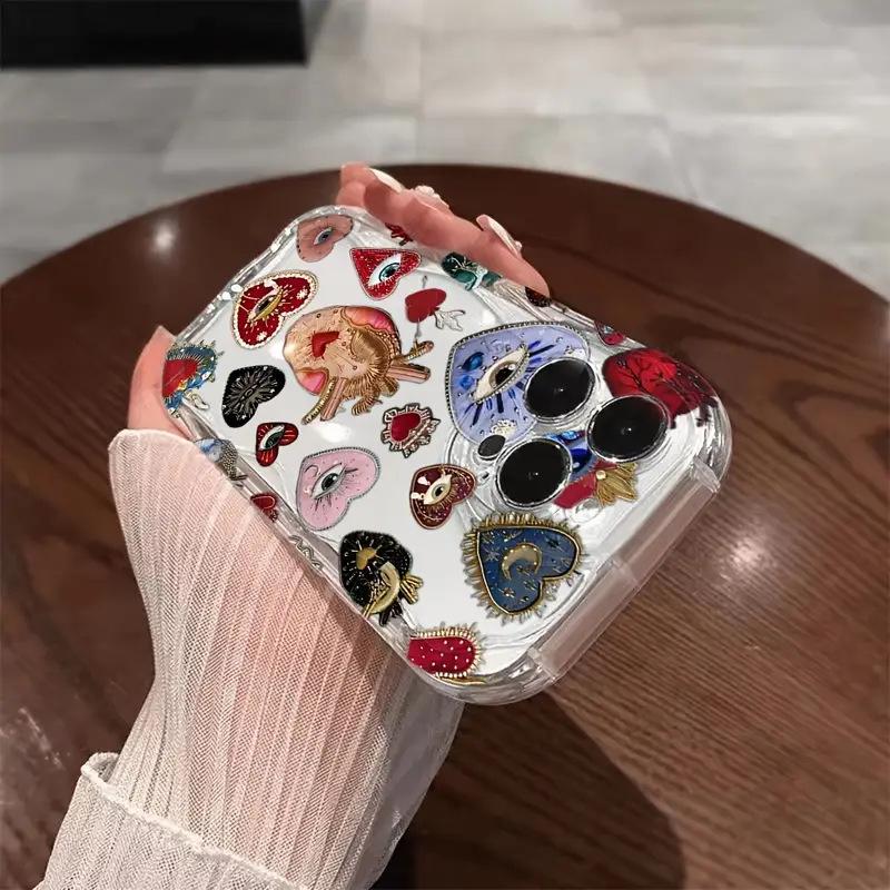Subculture niche retro heart devil's eye iPhone17promax mobile phone case TPU transparent protective case