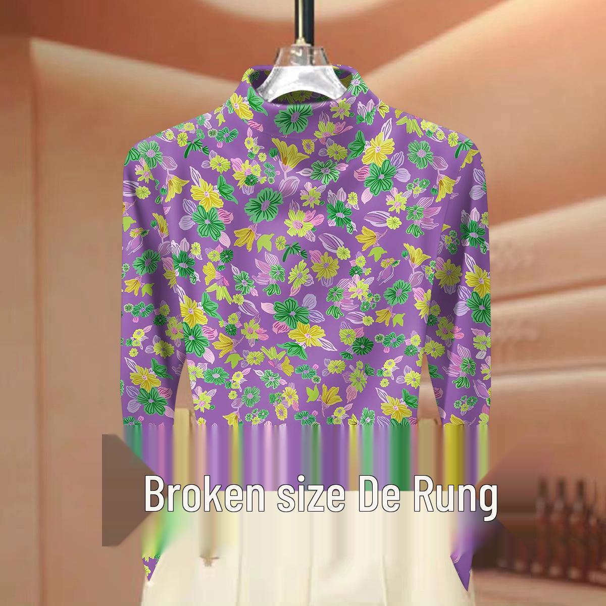 

Floral Print Plush Half-High Collar Long-Sleeve Top for a Slimming, Age-Reducing Look 3XL