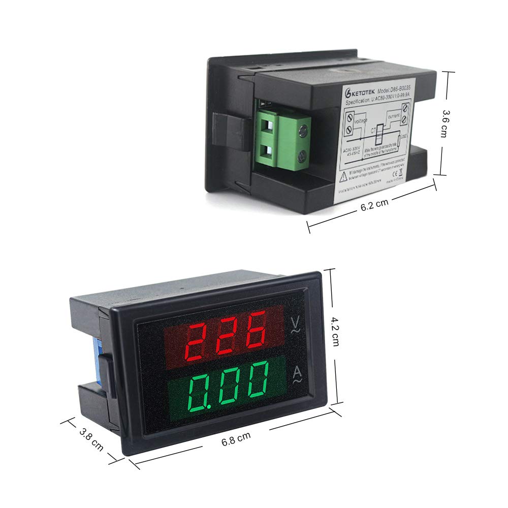 Digitales AC Voltmeter Amperemeter Amperemeter AC 80-300V 0-100A LED Volt Ampere Meter Spannungsstrommesser Ampere Einbaumessgerät