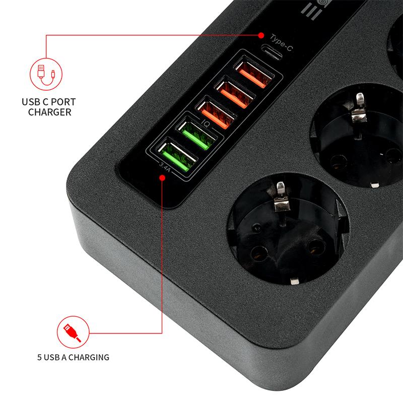 Power Strip EU AC Outlet Socket Multiprise Smart Home Extension Electrical Adapter 3-position TYPE-C USB Charging