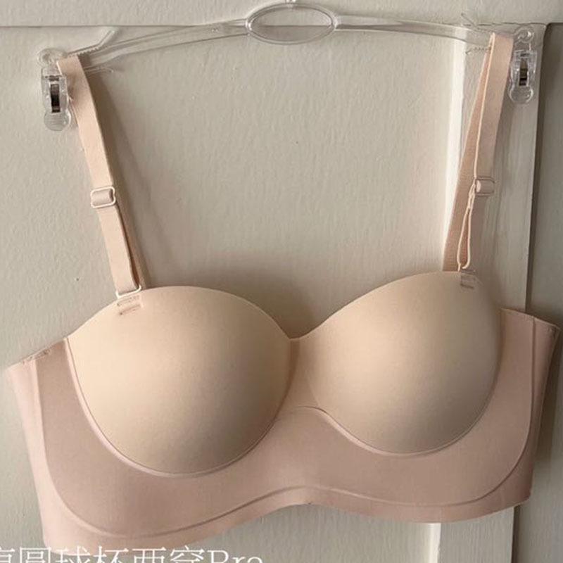Seamless Round-Cup Strapless Bra for Small Busts with Gathering Palm Cup