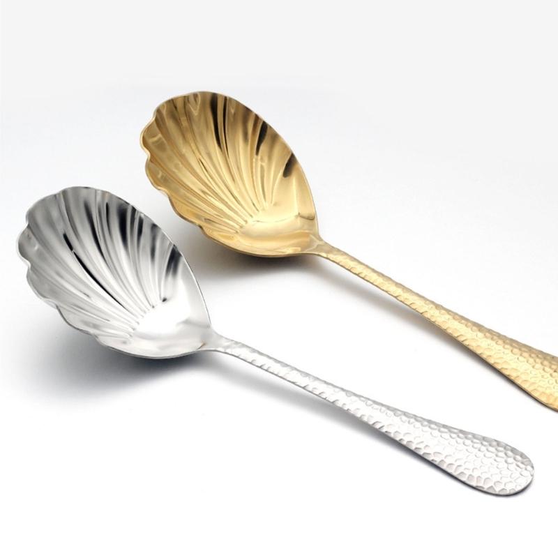 Food Serving Spoon with a Broad Shell-Form Bowl Stainless Steel for Gathering and Transferring Soups, Rice, and Casseroles