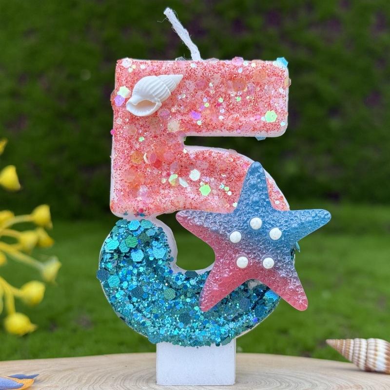 Creative Digital Birthday Candle Cake Party Decoration First Birthday Candle Handmade Diy Ocean Starfish