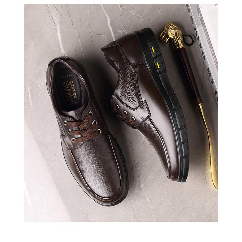 Sapatos Masculinos de Outono em Couro Genuíno Antiderrapantes Planos - Couro Bovino Casual para Meia-Idade e Idosos