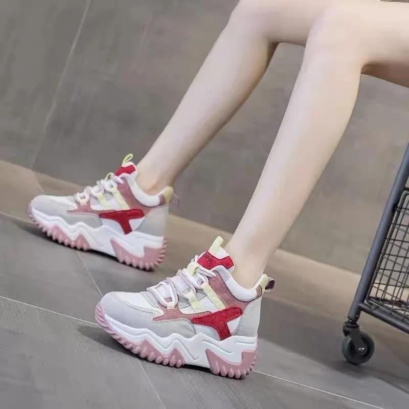 Mode High End Dad Schuhe für Damen 2025 Frühling und Herbst Neuer Stil Dickbesohlt Höhenvergrößernd Lässig und Bequem Sportschuhe