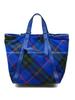 Large Tote Bag Blue Green Plaid Canvas Leather Top Handle Handbag with Zipper Closure for Women Daily Commute Travel Shopping 80897921