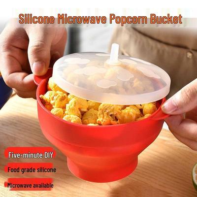 Collapsible Silicone Microwave Popcorn Bowl with Lid