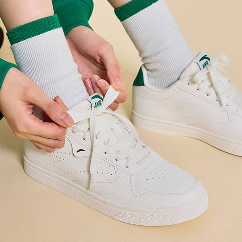 Anta Basic Slip Resistant Durable Low Top Skate Shoes Women Sneaker White Green 122518015R-1