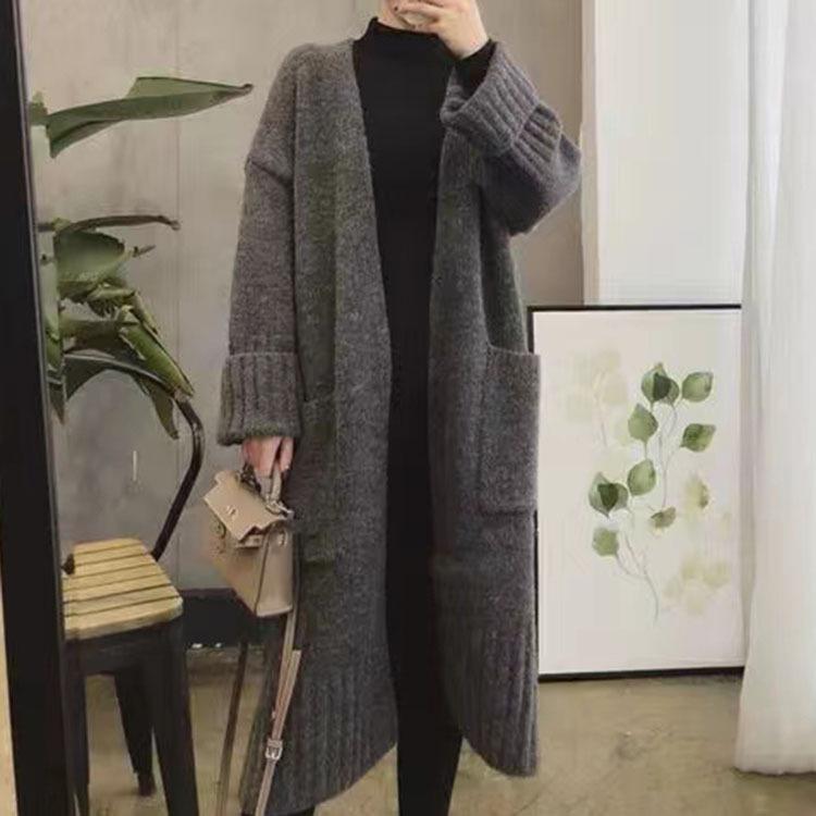 Women's V-Neck Long Sleeve Knitted Cardigan - 2023 Autumn/Winter Casual Loose Sweater Coat