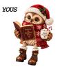 Dekorative Figur für Weihnachten Lesende Eule Figur, Statue mit offenem Buch Brille Schal und Stiefeln, Harz Tierstatuen Regale Skulptur