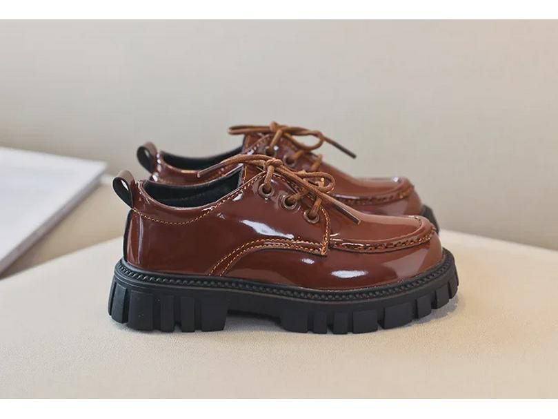 British Style 2023 Black Leather Shoes for Kids: Medium & Large, Lace-Up, Thick-Soled, Perfect for Students' Performances, Boys & Girls.