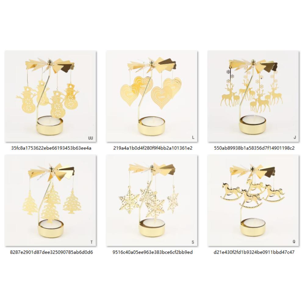 Christmas golden candlestick metal tea lamp stand: Christmas tree tea lamp Rotating ironwork scented candlestick Rotating candle