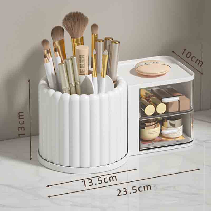360 Degree Rotating Makeup Brush Holder Desktop Cosmetic Organizer Transparent Vanity Storage Stand No Installation Required