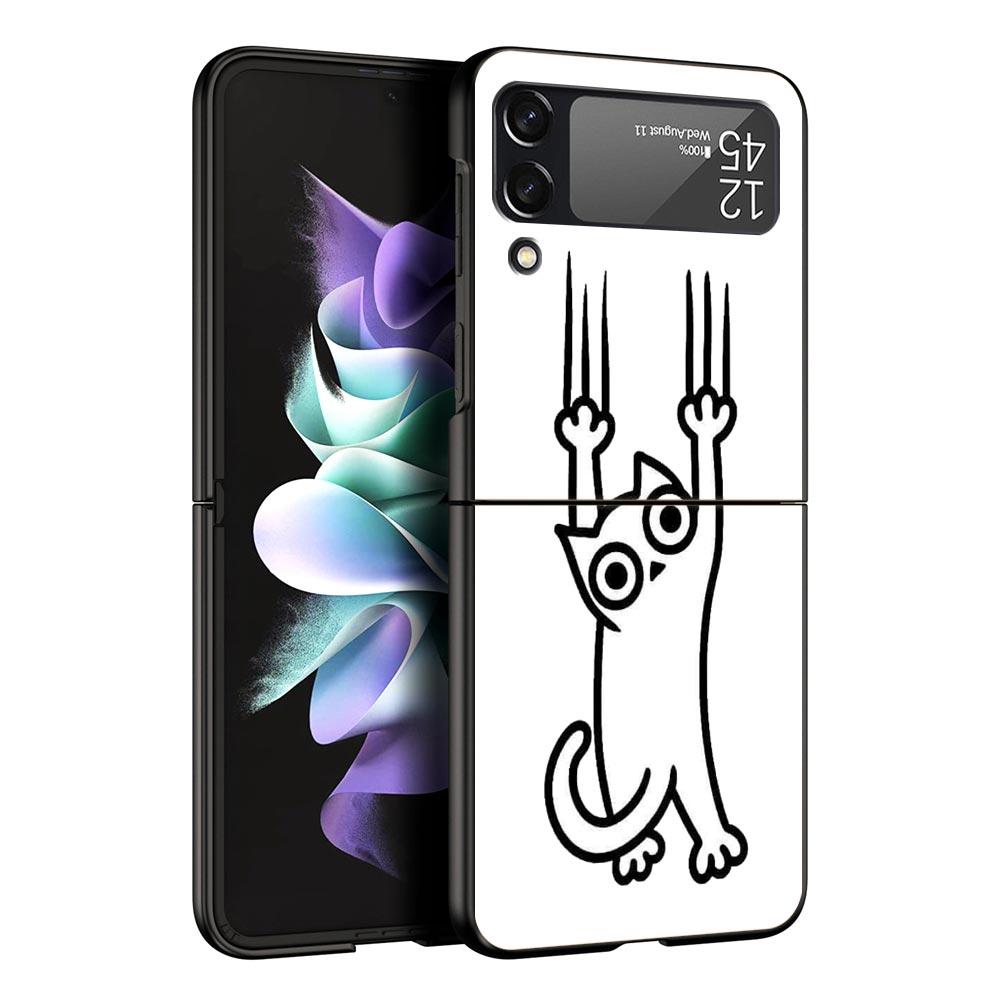 Funny Black Cat Phone Case For Samsung Galaxy Z Flip3 Flip4 Flip5 Case Shell For Z Flip 3 4 5 6 7 Hard Folding Cover