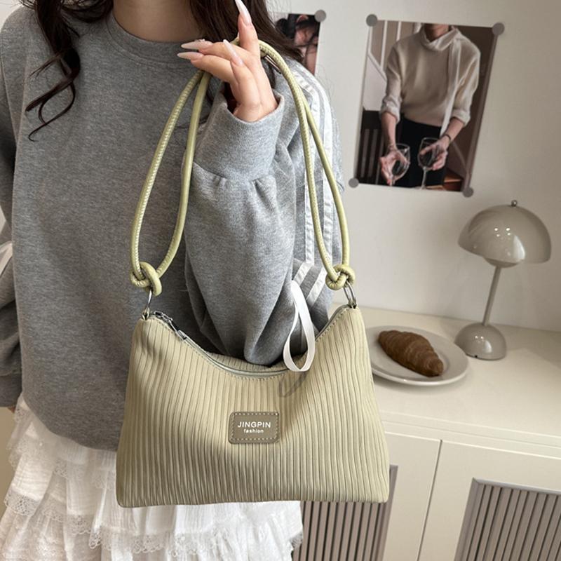 Large Capacity PU Leather Women Shoulder Bag Fashion Lightweight Striped Pattern Stylish Solid Color Crossbody Bag KTB