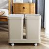 3-Compartment Trash Can Easy to Move Wheeled Sorting Bin 3 Compartment Trash Can Handle Design Kitchen Waste Sorter Space Saving