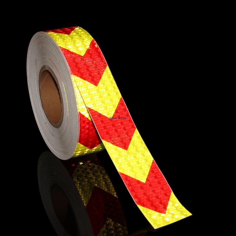 5cm*25m Arrow Reflective Safety Tapes Fluorescent Yellow-Red Reflectors Waterproof Outdoor Conspicuity Tape For Vehicle Trailers