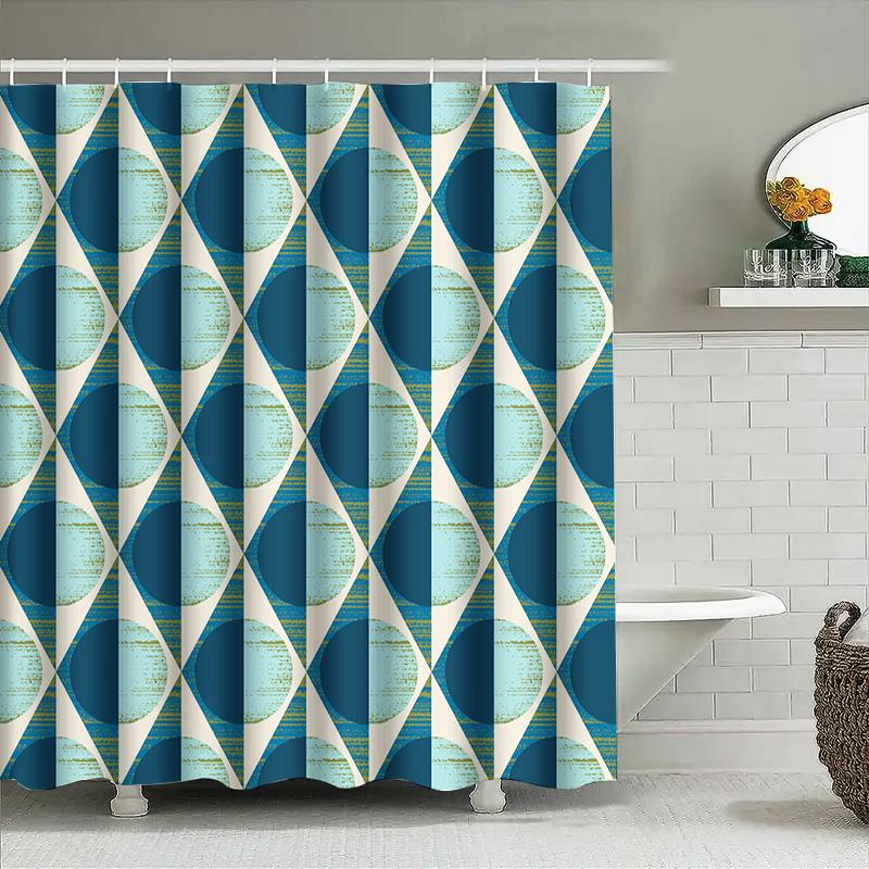 Modern Geometric Blue White Shower Curtain Waterproof Bathroom Decorative Fabric Polyester Bath Sheet Green Blue White Set 180X2