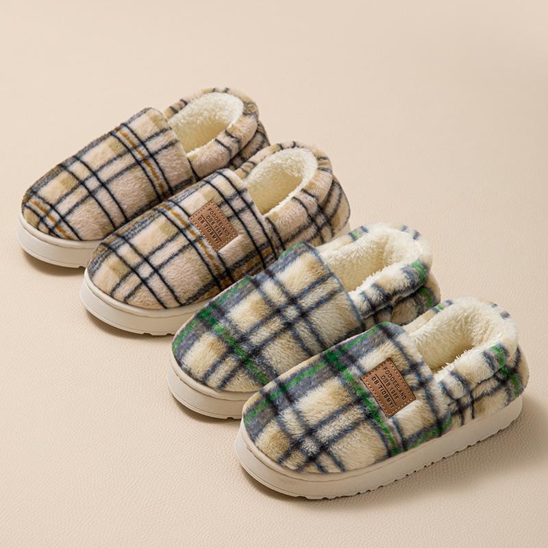 Slippers autumn and winter thickened cotton slippers bag heel thick bottom home indoor velvet warm wool slippers